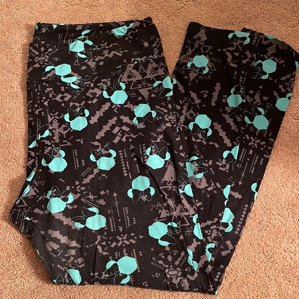 Disney Minnie Mouse black tribal look Lularoe leggings tall and curvy TC